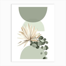 Boho Botanical Art, Sage Green and Beige Abstract, Eucalyptus and Palm Leaves 2 Art Print