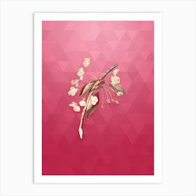 Vintage Cherry Plum Flower Botanical in Gold on Viva Magenta n.0090 Art Print