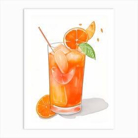 Aperol With Ice And Orange Watercolor Vertical Composition 20 Art Print