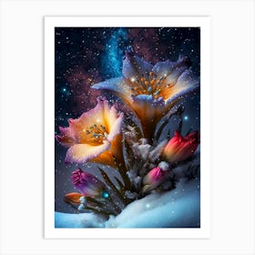 Colorful Flowers In The Snow Art Print