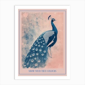 Pink & Blue Peacock Cyanotype Style 1 Poster Art Print