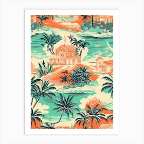 Miami Beach, Florida, California, Inspired Travel Pattern 5 Art Print