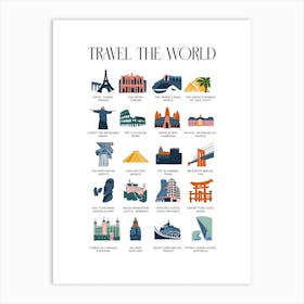 Travel The World, Travel Poster In Cute Illustration Art Print