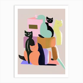 Stack Of Cats Matisse Style Colours Art Print