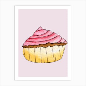 Gold And Pink Strawberry Cupcake Art Print