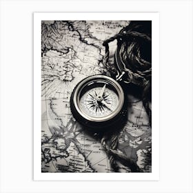 Compass On A Map 7 Art Print