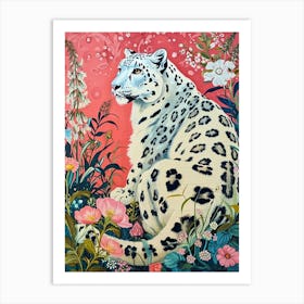 Floral Animal Painting Snow Leopard 3 Art Print