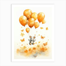 Butterfly Flying With Autumn Fall Pumpkins And Balloons Watercolour Nursery 2 Art Print