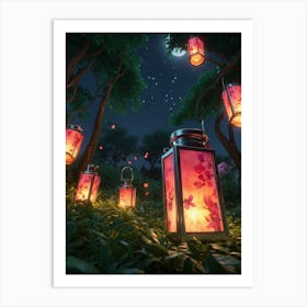 Lanterns In The Forest Art Print