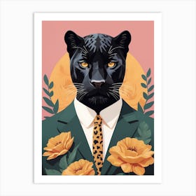 Floral Black Panther Portrait In A Suit (21) Art Print
