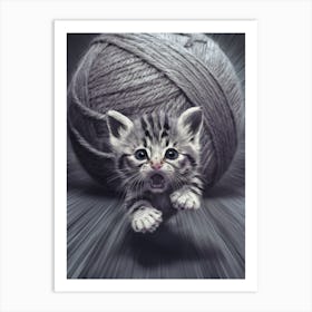 Kitten Chasing A Ball Of Yarn Art Print