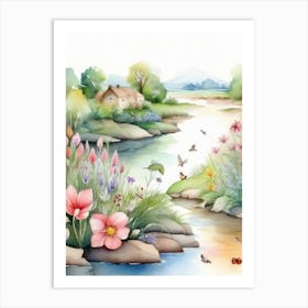 Watercolor River Painting Art Print