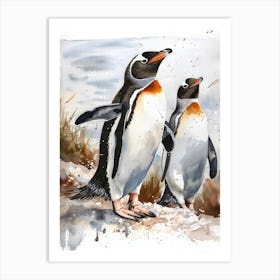 Humboldt Penguin Volunteer Point Watercolour Painting 2 Art Print