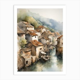 Watercolor Of A Village Art Print