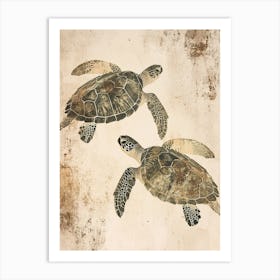 Vintage Sea Turtle Friends Illustration 1 Art Print