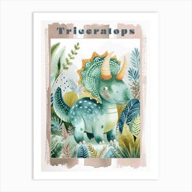 Cute Triceratops Watercolour 2 Poster Art Print