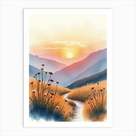 Watercolor Landscape With Flowers Art Print