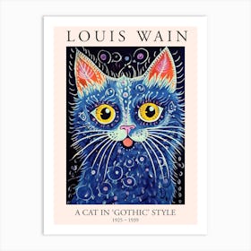 Louis Wain, A Cat In Gothic Style, Blue Cat Poster 7 Art Print