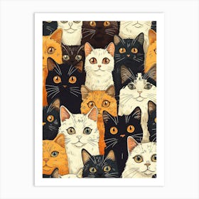 Perfectly Repeatable Artwork With Cute Cat Faces 04 Art Print