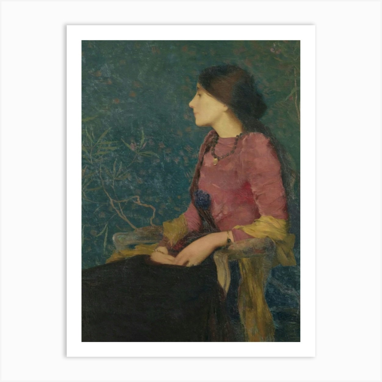 Girl Sitting In A Chair, Dark and Moody Vintage Woman Portrait Art Print by Vibrant Vintage