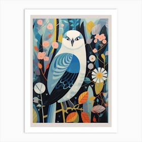 Colourful Scandi Bird Snowy Owl 3 Art Print