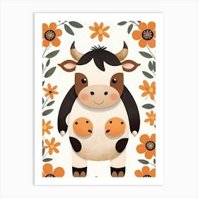 Floral Cute Baby Cow Nursery (7) Art Print