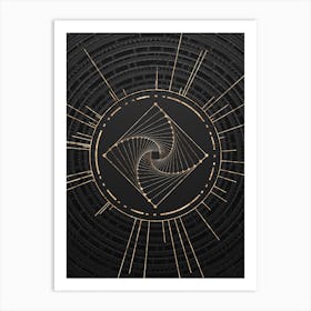 Geometric Glyph Symbol in Gold with Radial Array Lines on Dark Gray n.0177 Art Print