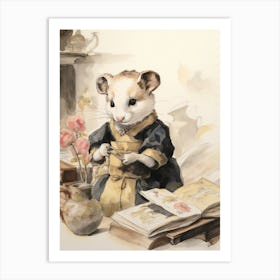 Storybook Animal Watercolour Ferret 2 Art Print