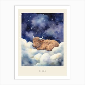 Baby Bison 3 Sleeping In The Clouds Nursery Poster Art Print