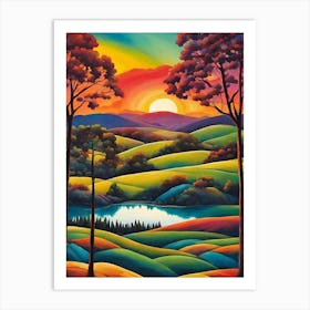 Sunset Over The Lake Art Print