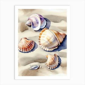 Seashells on the beach, watercolor paintingl Art Print