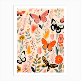 Floral Pattern With Butterflies Art Print