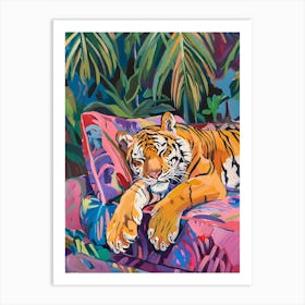 Oil Painting Tiger Sleeping 12 Art Print