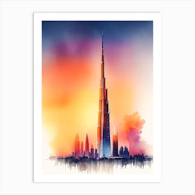 Burj Khalifa Watercolour 3 Art Print