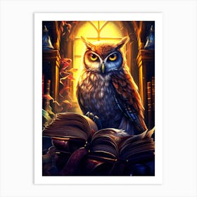 Owl Sitting On Book Art Print