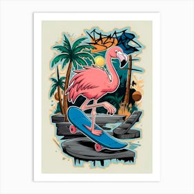 Flamingo Skateboard Art Print