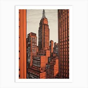 Empire State Building New York City, United States Linocut Illustration Style 1 Art Print