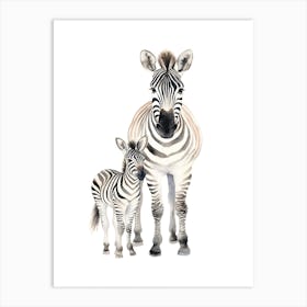 Zebra And Baby Watercolour Illustration 1 Art Print