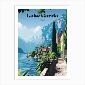 Lake Garda Vacation Destination Digital Travel Illustration Art Print