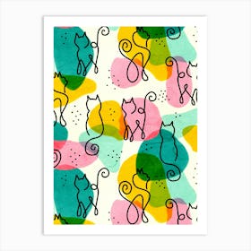 Abstract Mod Art Cats Pattern Art Print