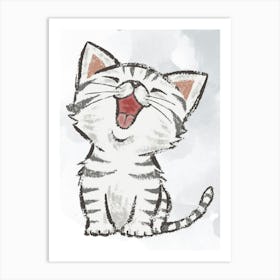 White Grey Pink Cute Kitten Cat Art Print
