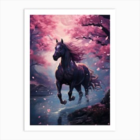 Horse A Purple Sky With Purple Flowers Art Print