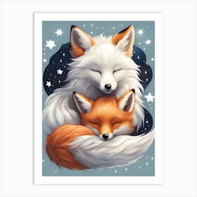 Cute Sleeping Happy Foxes Art Print