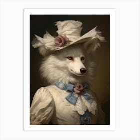 Victorian Animal Portrait, Royal Female White Wolf Vintage Print, Dark Moody Renaissance Animal Poster, Altered Art, Animal Lover Gift Art Print