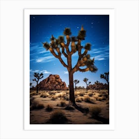  Photograph Of A Joshua Trees At Night  In A Sandy Desert 2 Art Print