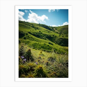 Green Hills With Purple Flowers Art Print