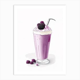 Blackberry Milkshake Dairy Food Pencil Illustration 2 Art Print