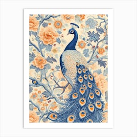 Vintage Sepia Peacock In A Floral Tree Wallpaper Inspired 2 Art Print
