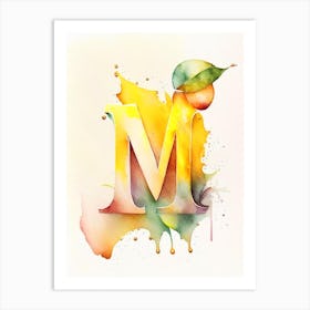 M  Letter, Alphabet Storybook Watercolour 2 Art Print