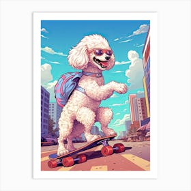 Poodle Dog Skateboarding Illustration 3 Art Print